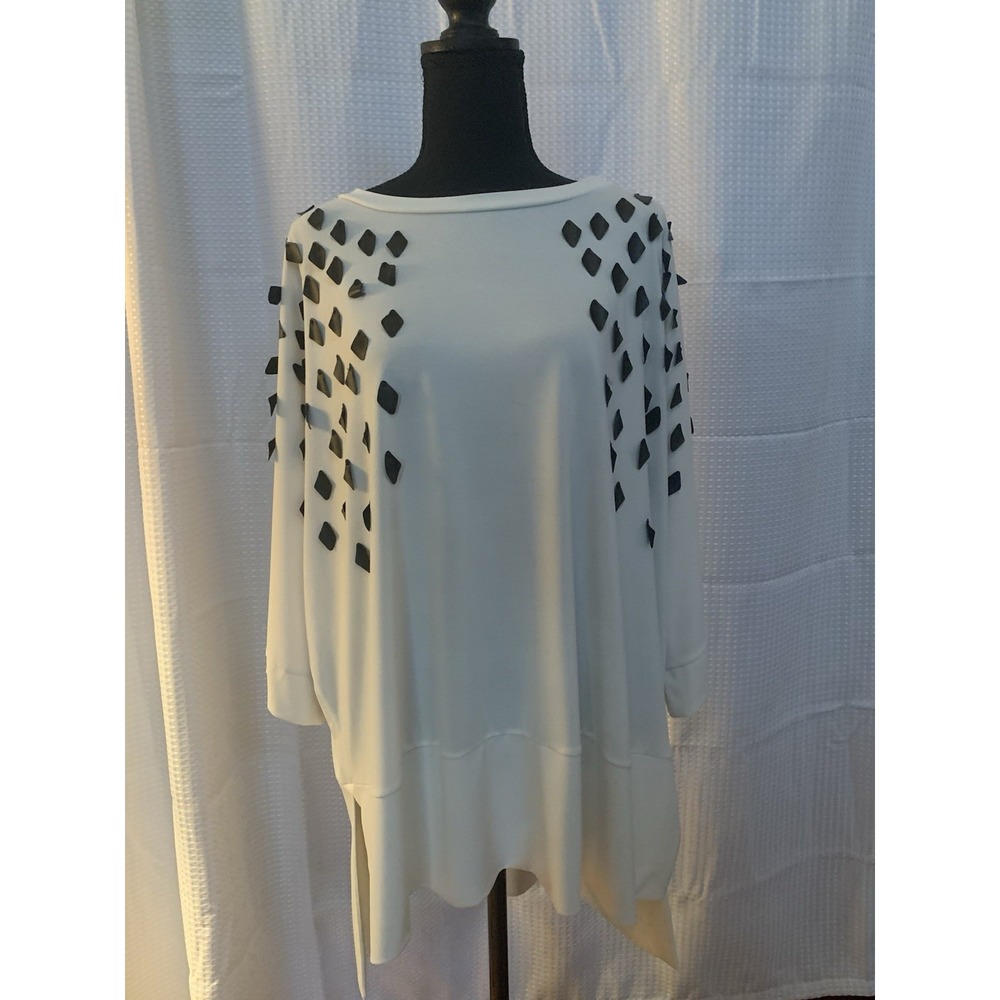 Mat Womens Large XL Polyester Blouse With Diamond Decor White And Black